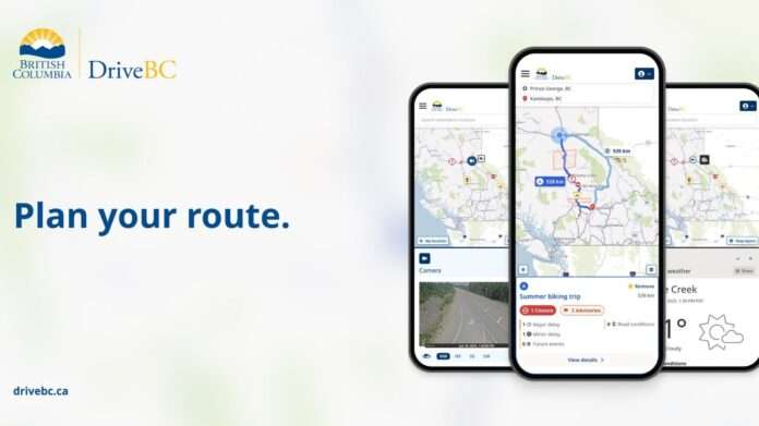 A screen grab showing DriveBC's new website homepage