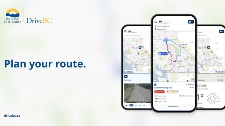 A screen grab showing DriveBC's new website homepage