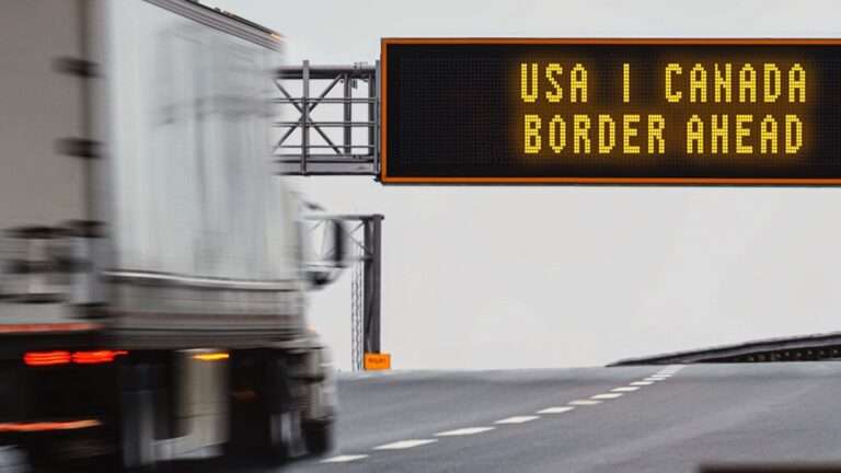 FILE - A semi-trailer approaches the Canada-U.S. border in this photo illustration. | Economic Development Canada photo